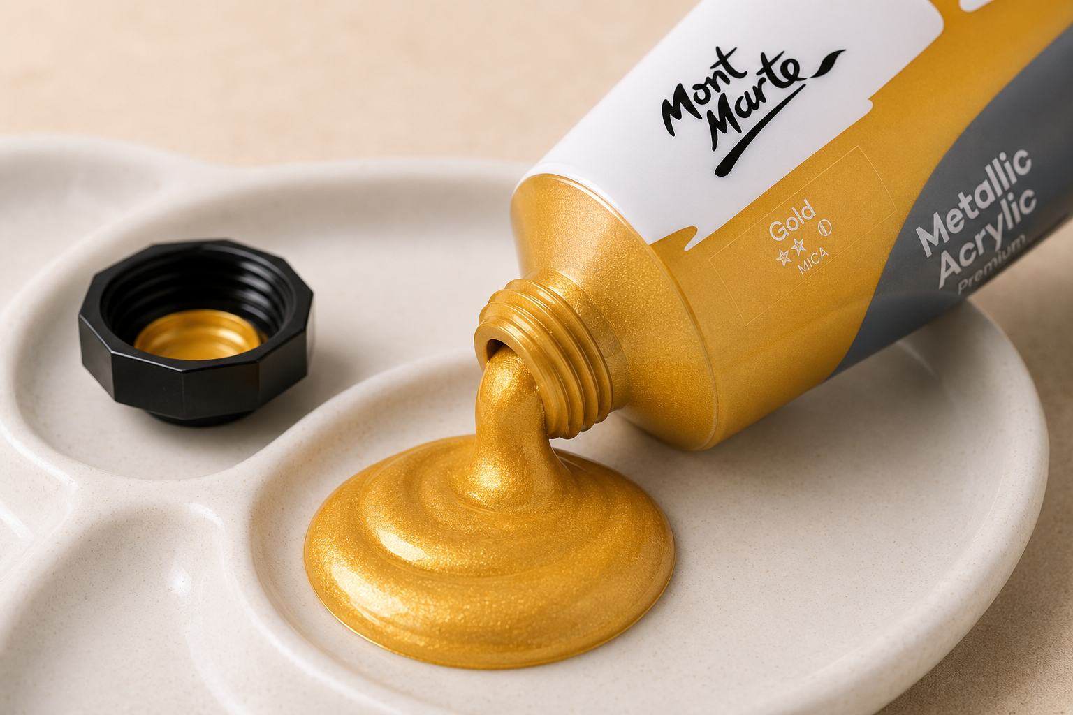 Metallic gold acrylic colour by Mont Marte in 50ml bottle for artists and hobby painting