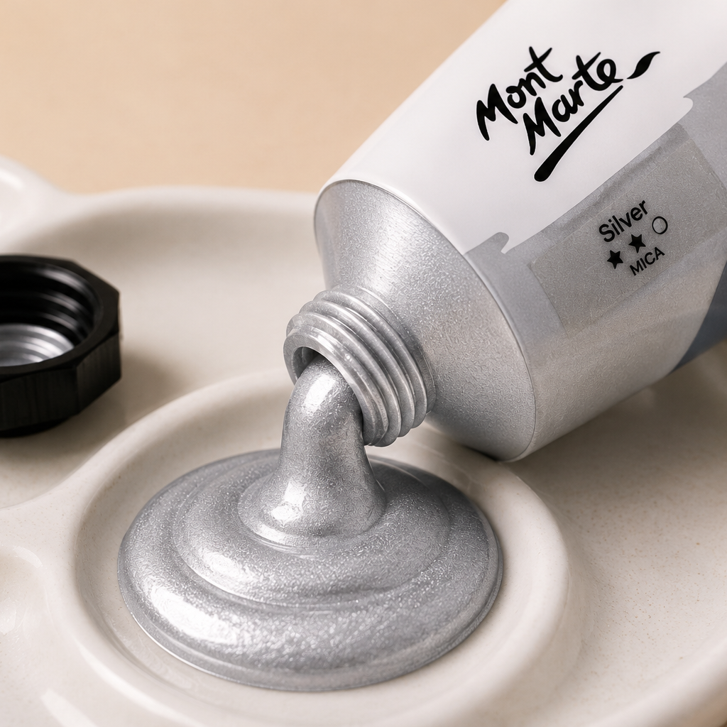 MONT MARTE metallic silver acrylic colour 50ML for artists, hobby painting, and decorative crafts