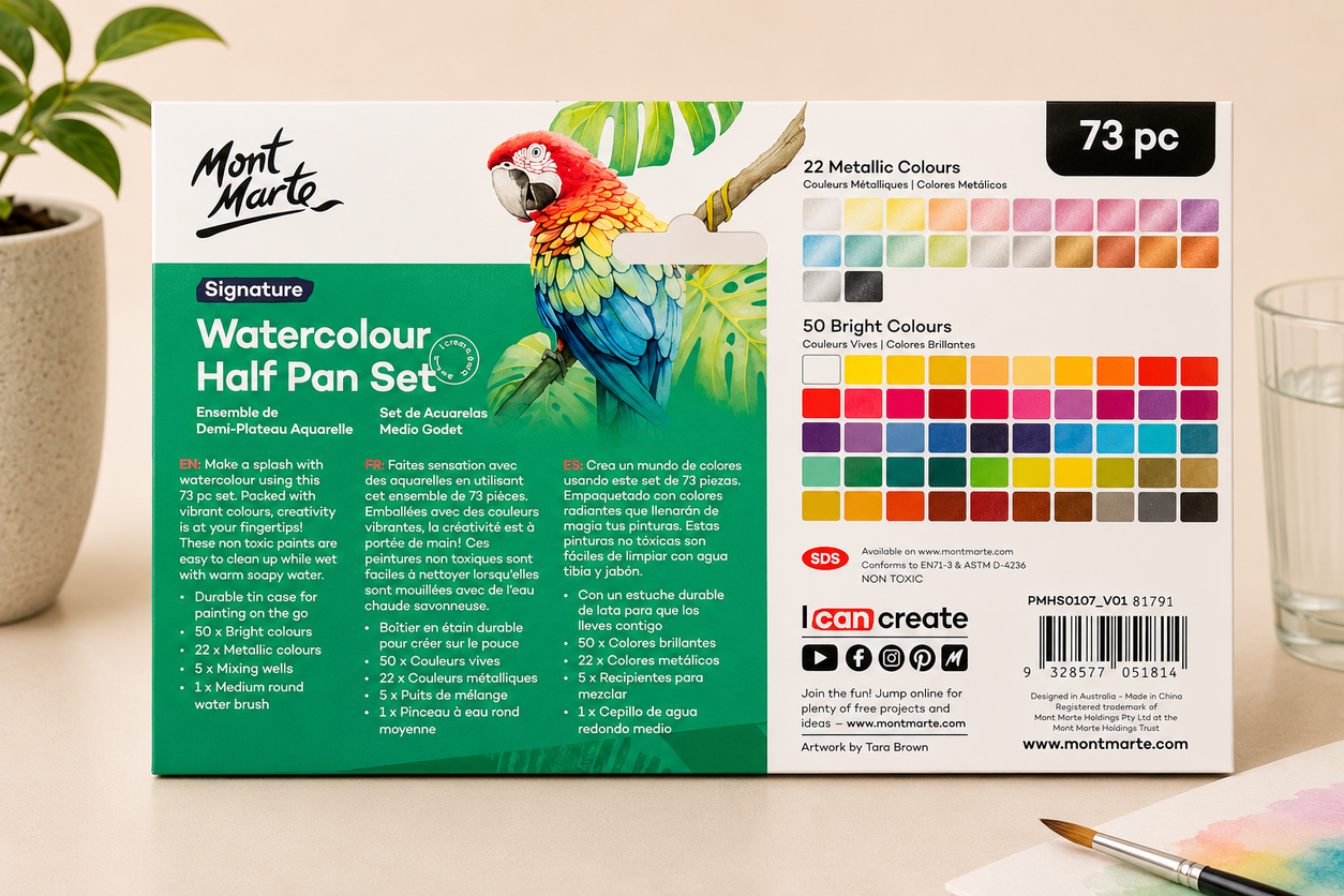 73 piece Mont Marte watercolour paint set for artists and beginners