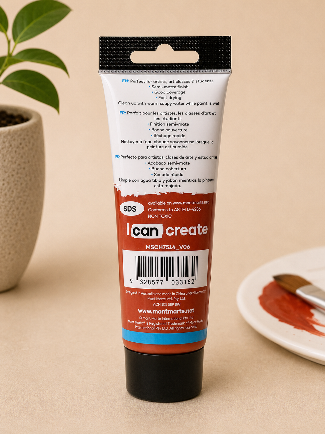 MONT MARTE acrylic colour Burnt Sienna 75ML paint for canvas art, craft projects, and painting