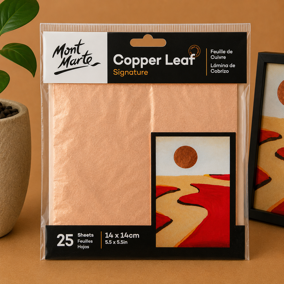 Mont Marte copper leaf sheets pack with 25 metallic sheets sized 14x14cm