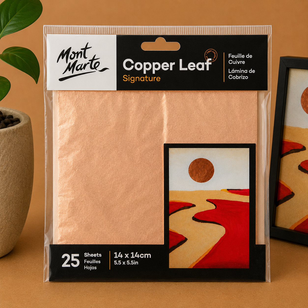 Mont Marte copper leaf sheets pack with 25 metallic sheets sized 14x14cm