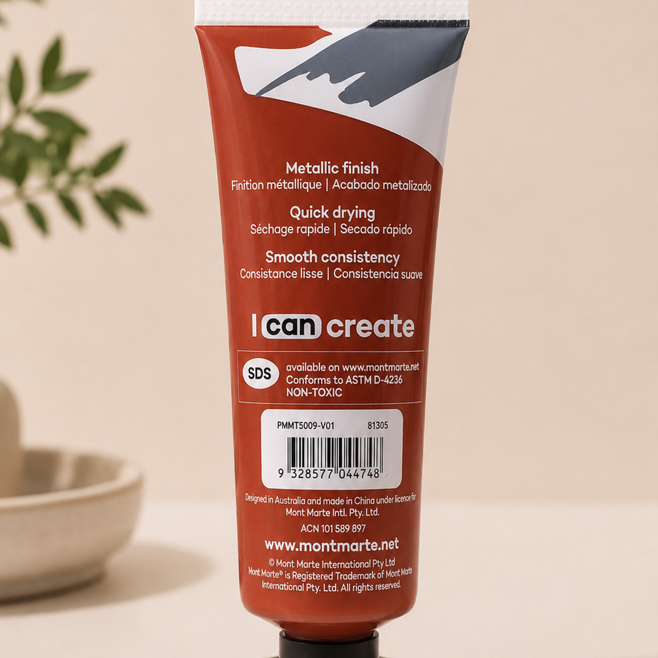 Copper metallic acrylic paint 50ml by Mont Marte for canvas painting and DIY artwork