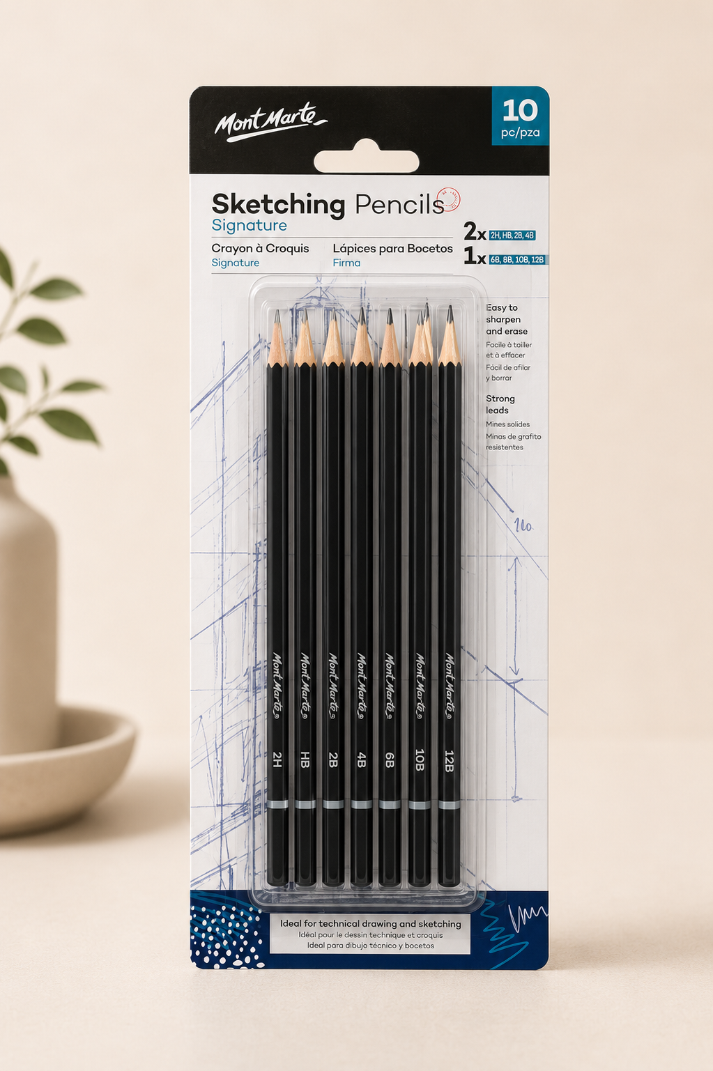 Mont Marte sketching pencils 10 piece set for drawing shading and sketching