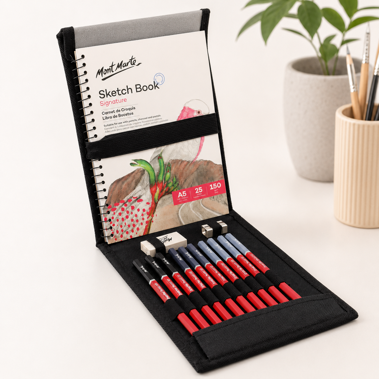 Artist quality sketching wallet set by Mont Marte for drawing and shading