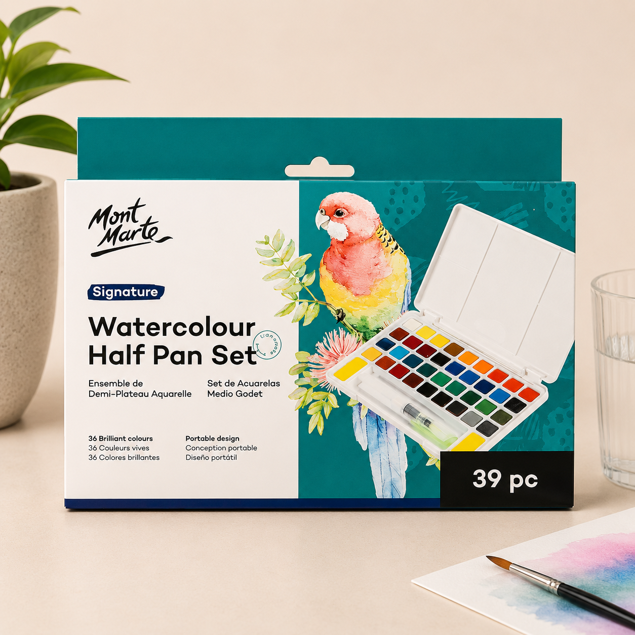 Mont Marte watercolour half pan paint set with 39 pieces for artists