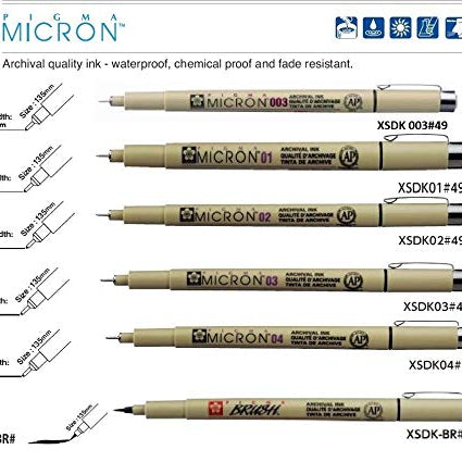 PIGMA MICRON BLACK PEN SET OF-6