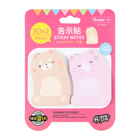 Pack of cat-shaped sticky notes with pink packaging featuring cartoon cats.