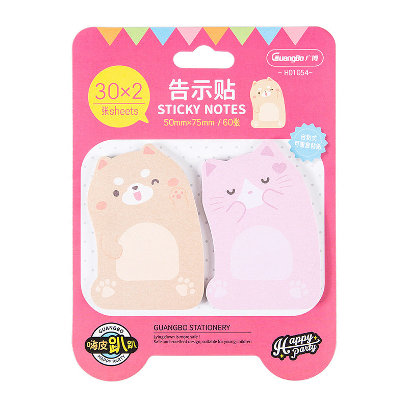 Pack of cat-shaped sticky notes with pink packaging featuring cartoon cats.