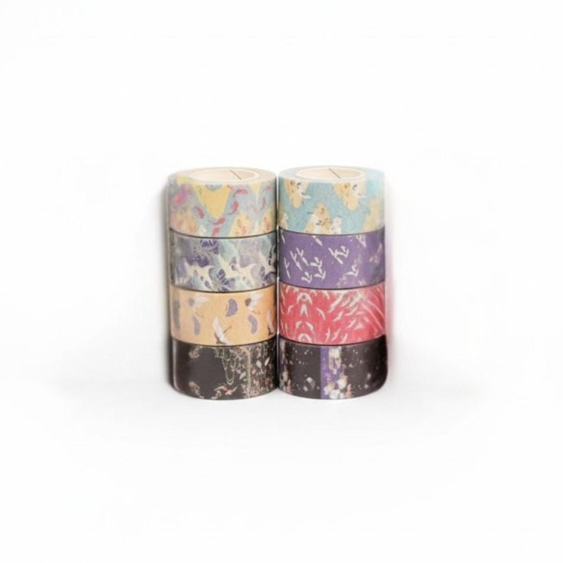 Pack of eight Japanese-style decorative washi tape rolls in assorted patterns and colors, 20 mm width.