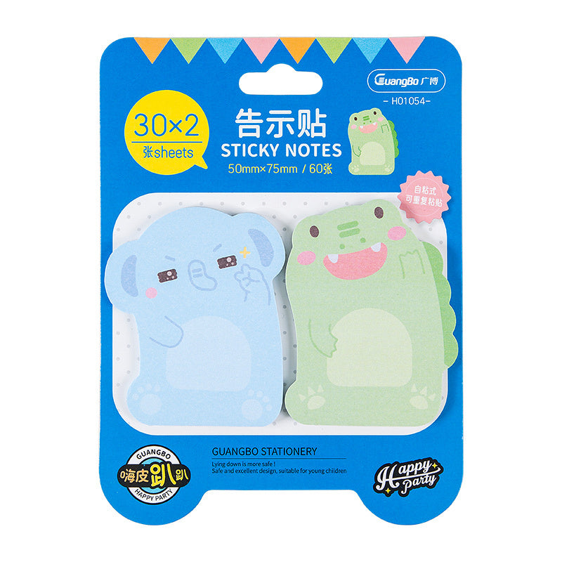 Packaged sticky notes with cartoon animal designs 