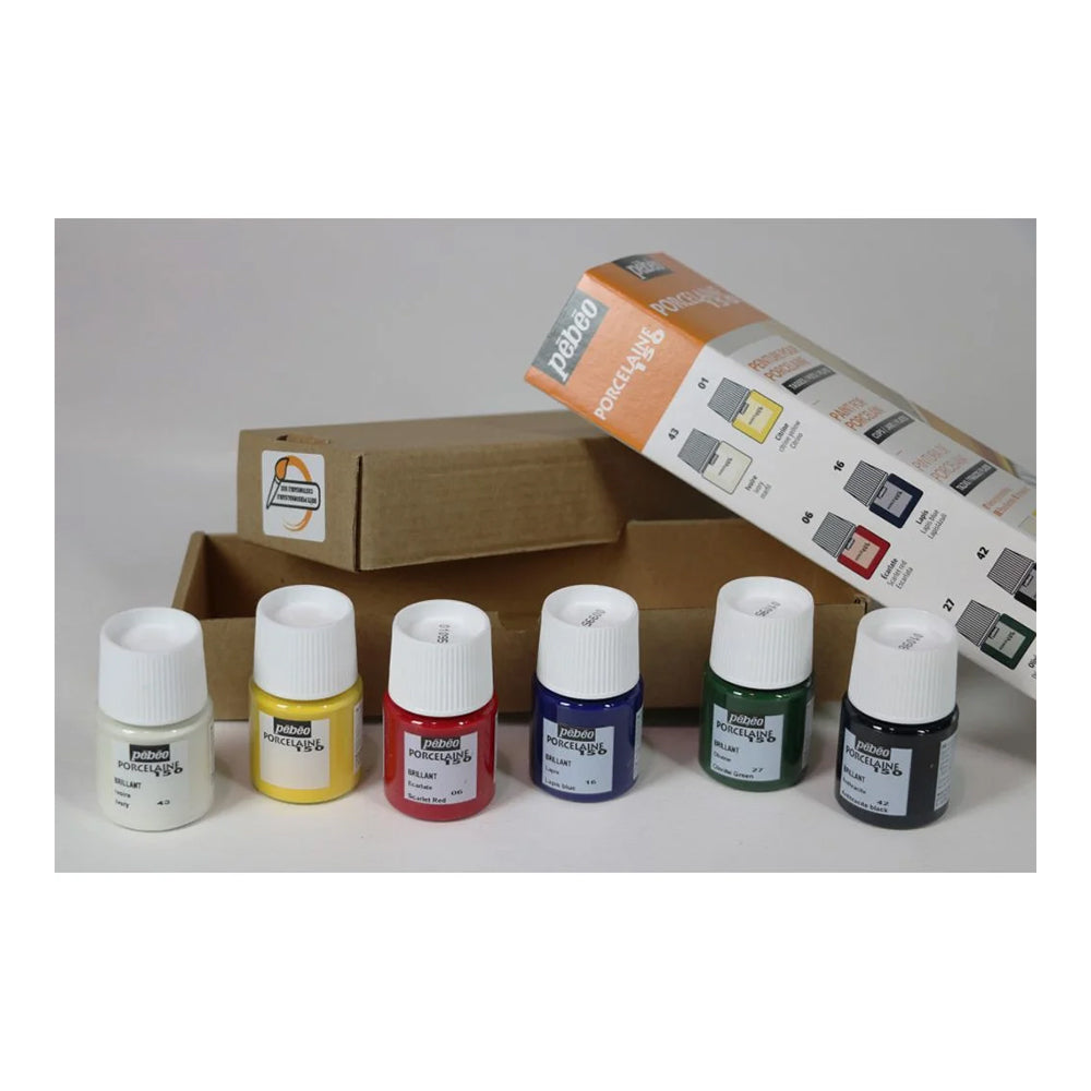PEBEO PORCELAINE 150 CERAMIC PAINT - GLOSS COLOURS 6 X 20 ML - INITIATION SET 1