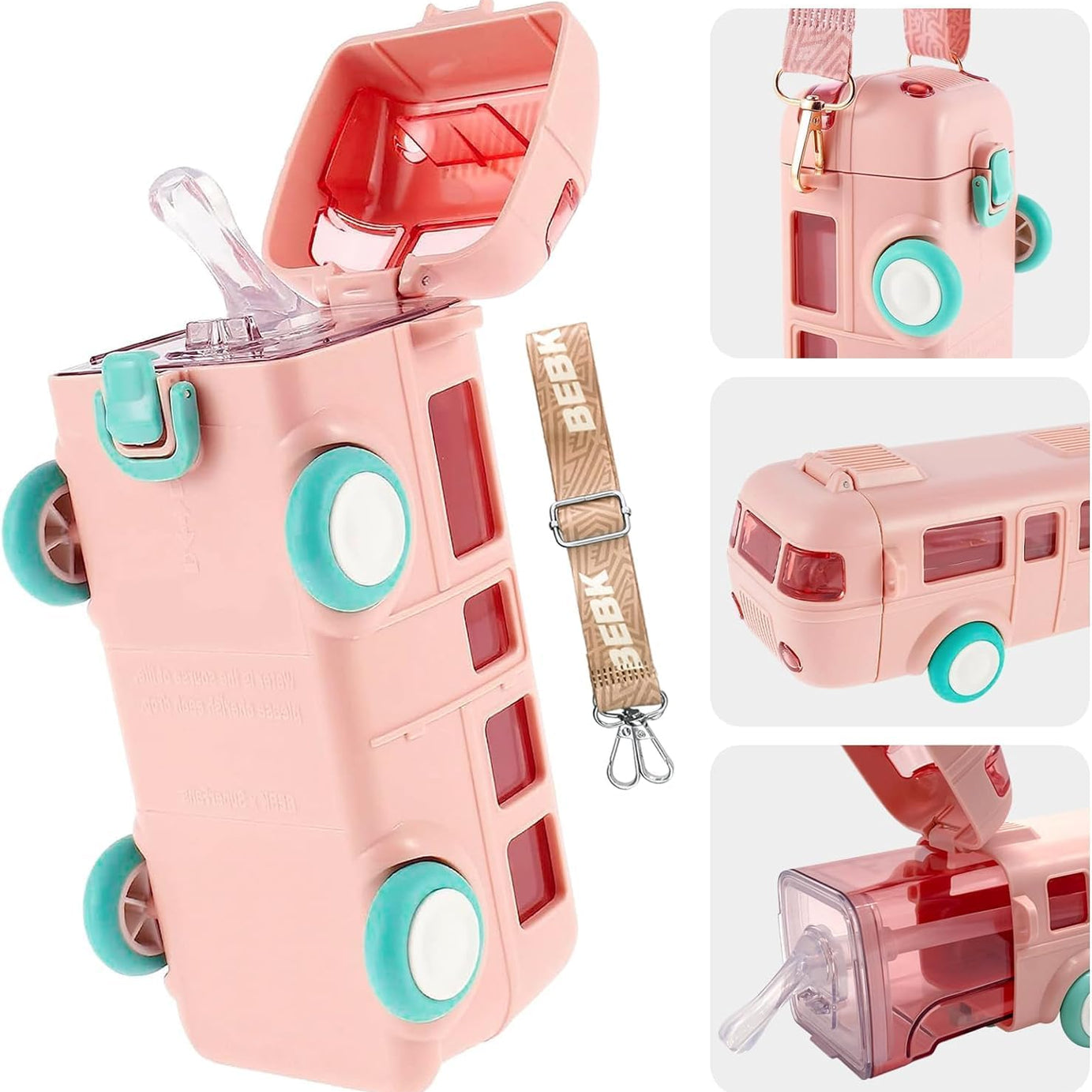Pink  Bus Water Bottle for Kids with Straw and Sipper – 500ml BPA-Free