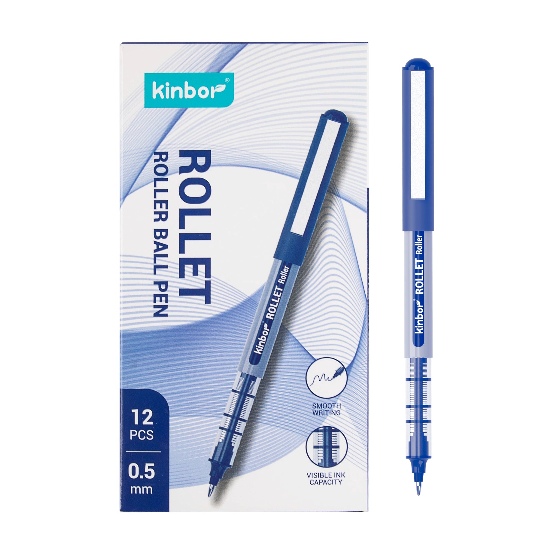 Kinbor Rollet rollerball pen packaging with a pen displayed on a white background