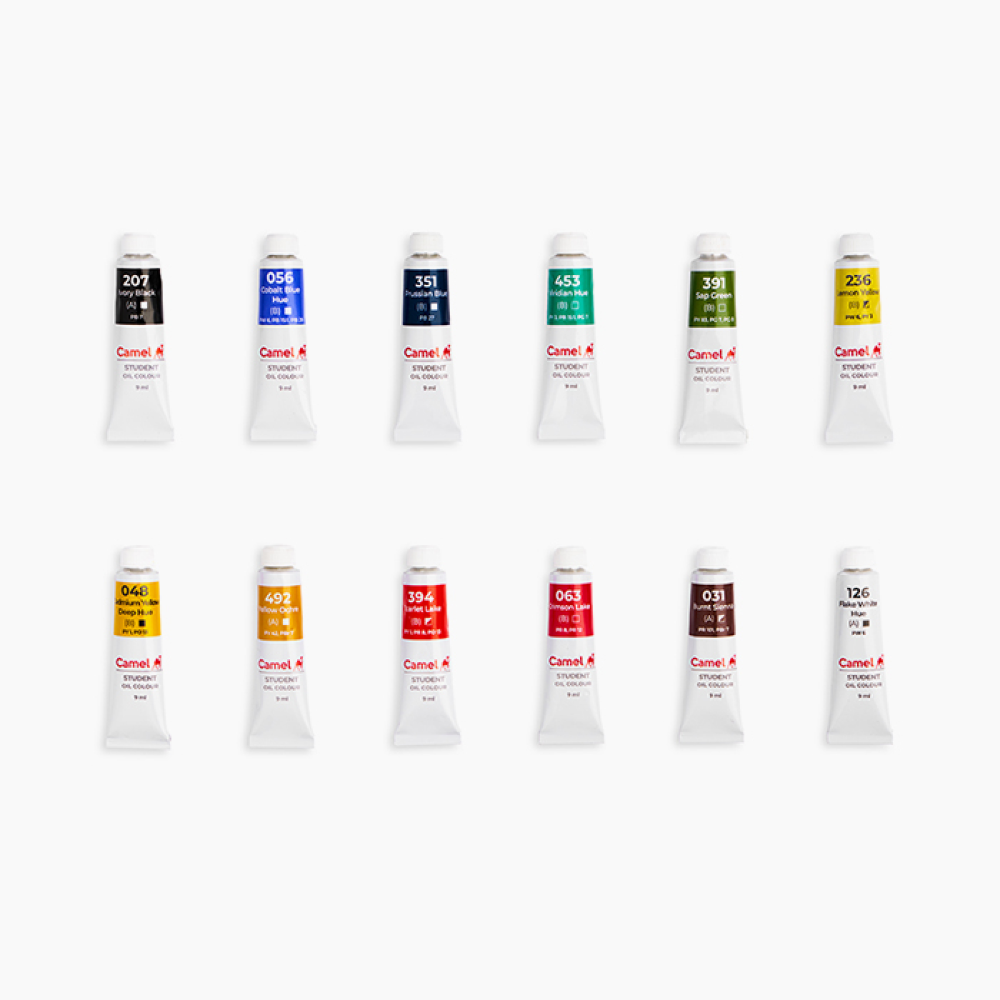 Camel oil colours for students – 12 pack of 9 ml tubes in assorted shades