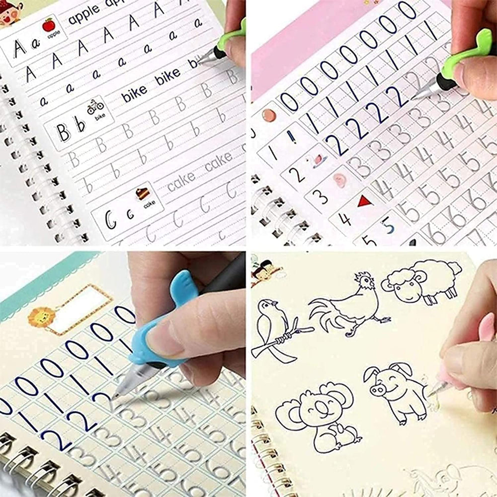 Sank Magic Practice Copybook, (4 Book & 10 REFILL) Number Tracing Book for Preschoolers with Pen, Calligraphy Copybook Set Practical Reusable Writing Tool