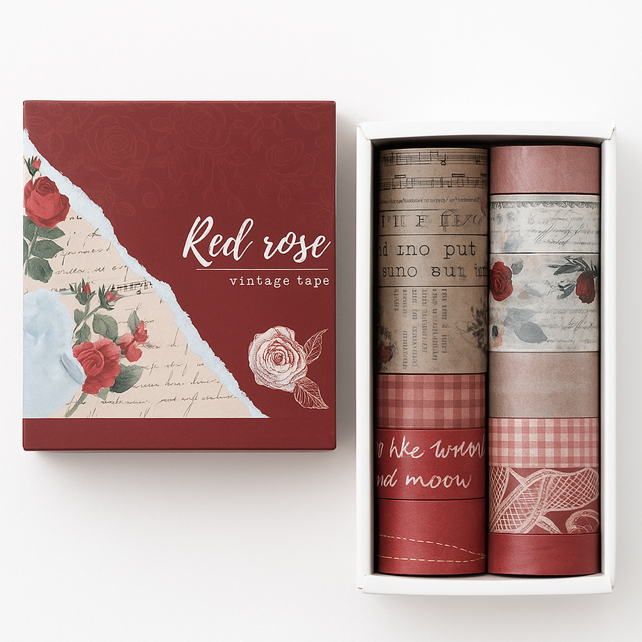 Set of Red rose vintage washi tape  with a decorative box 