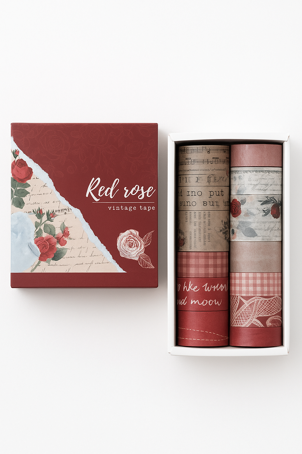 Set of Red rose vintage washi tape  with a decorative box 