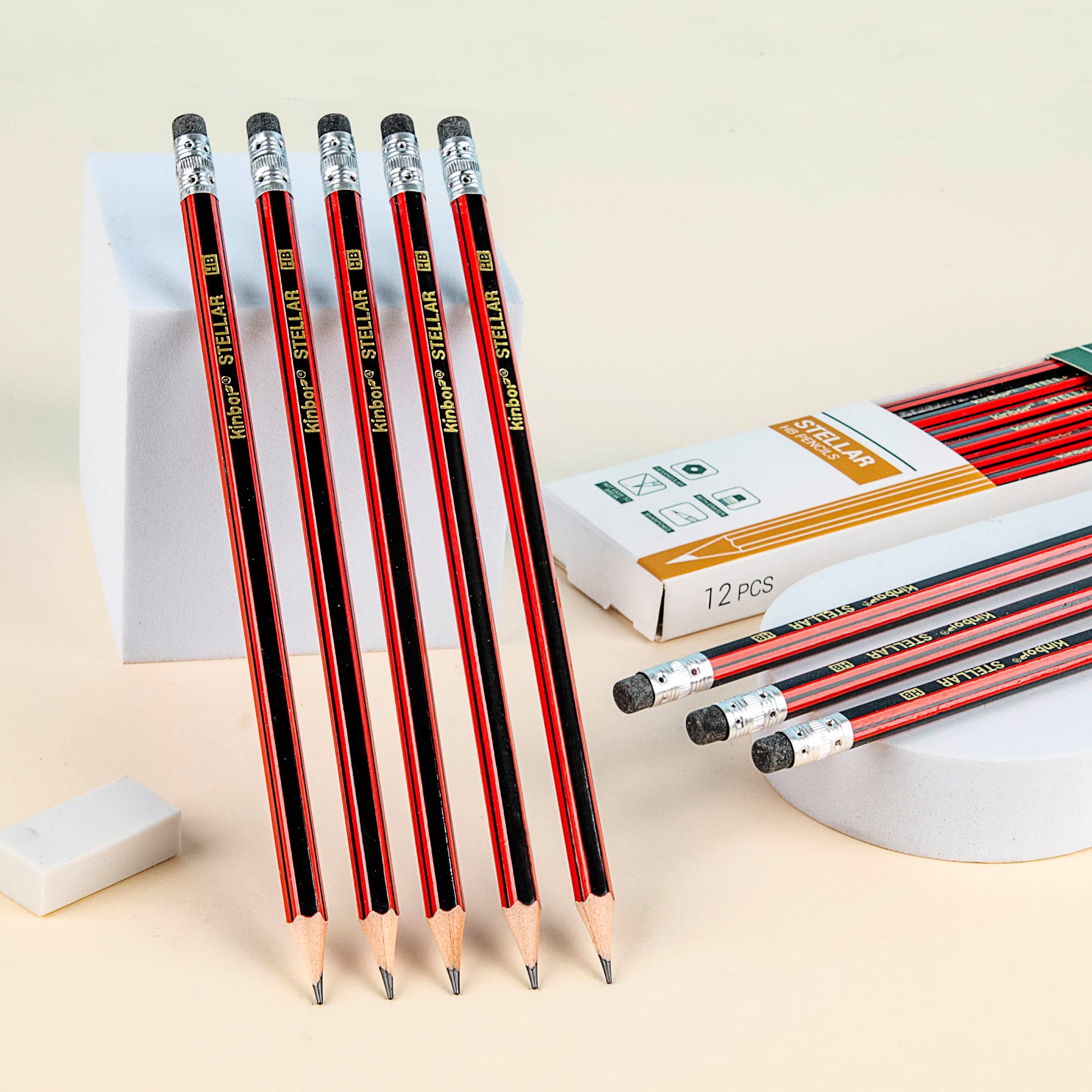 Kinbor Stellar HB Pencils | Premium Graphite Writing Pencils with Erasers