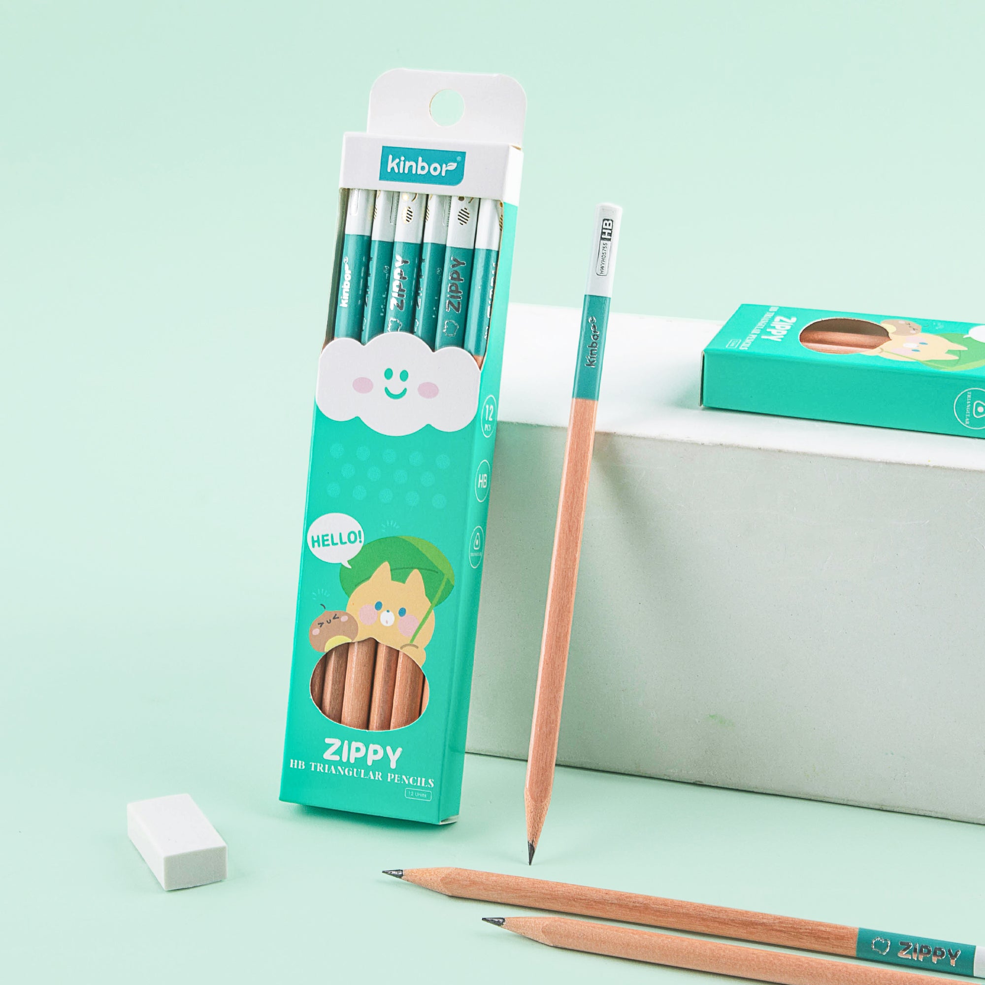 Kinbor Zippy HB Triangular Pencils – 12 Pack Pre-Sharpened