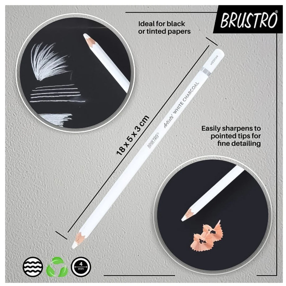 BRUSTRO ARTIST WHITE CHARCOAL PENCILS-SET OF-4