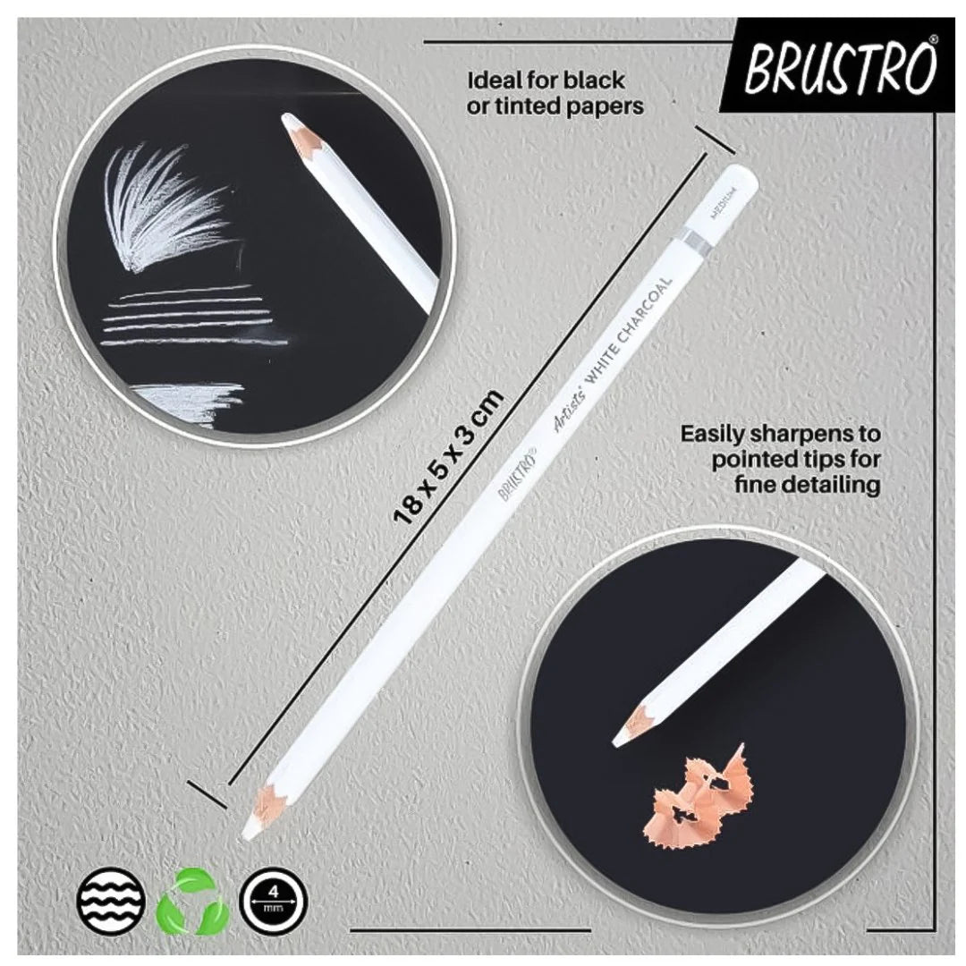 BRUSTRO ARTIST WHITE CHARCOAL PENCILS-SET OF-4