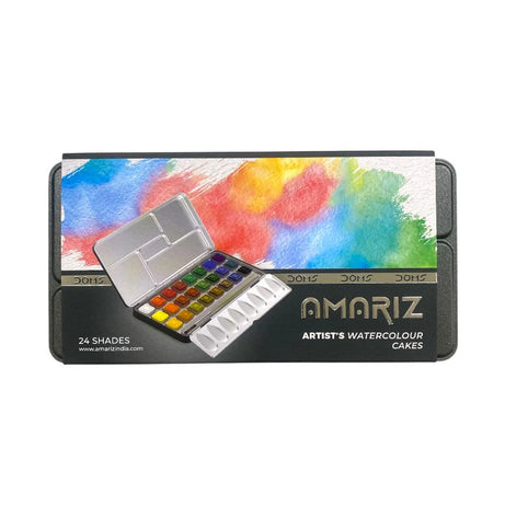 DOMS Amariz Artists Water Colour Cakes set with 24 bright shades and free brush for students and professional artists