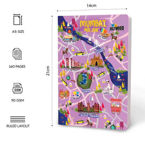 MUMBAI MERI JAAN -Ruled Notebook(90 GSM/160 Pages/ A5 Notebook)