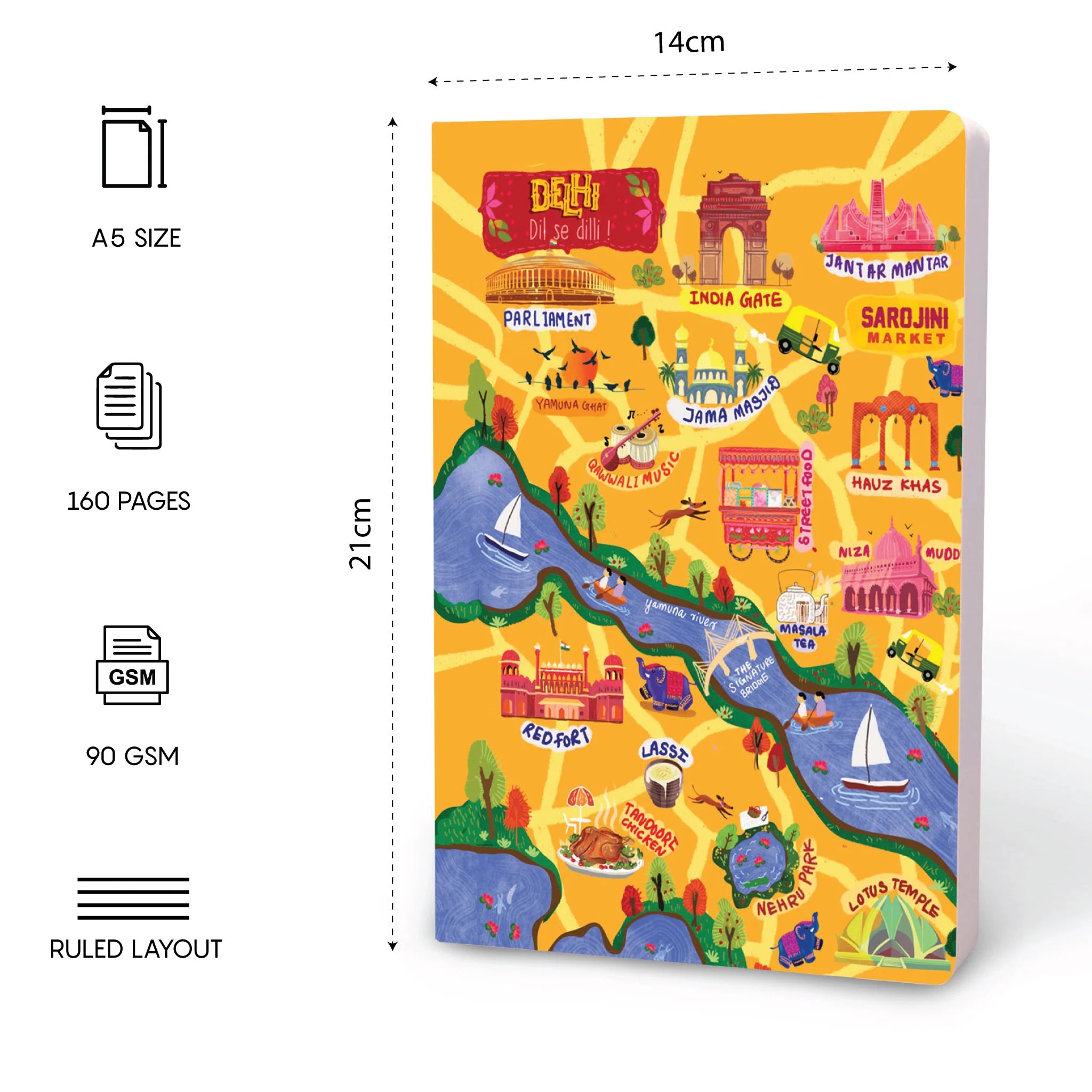 DELHI DIL SE DILLI -Ruled Notebook(90 GSM/160 Pages/ A5 Notebook)