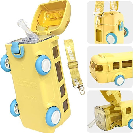 yellow Bus Water Bottle for Kids with Straw and Sipper – 500ml BPA-Free